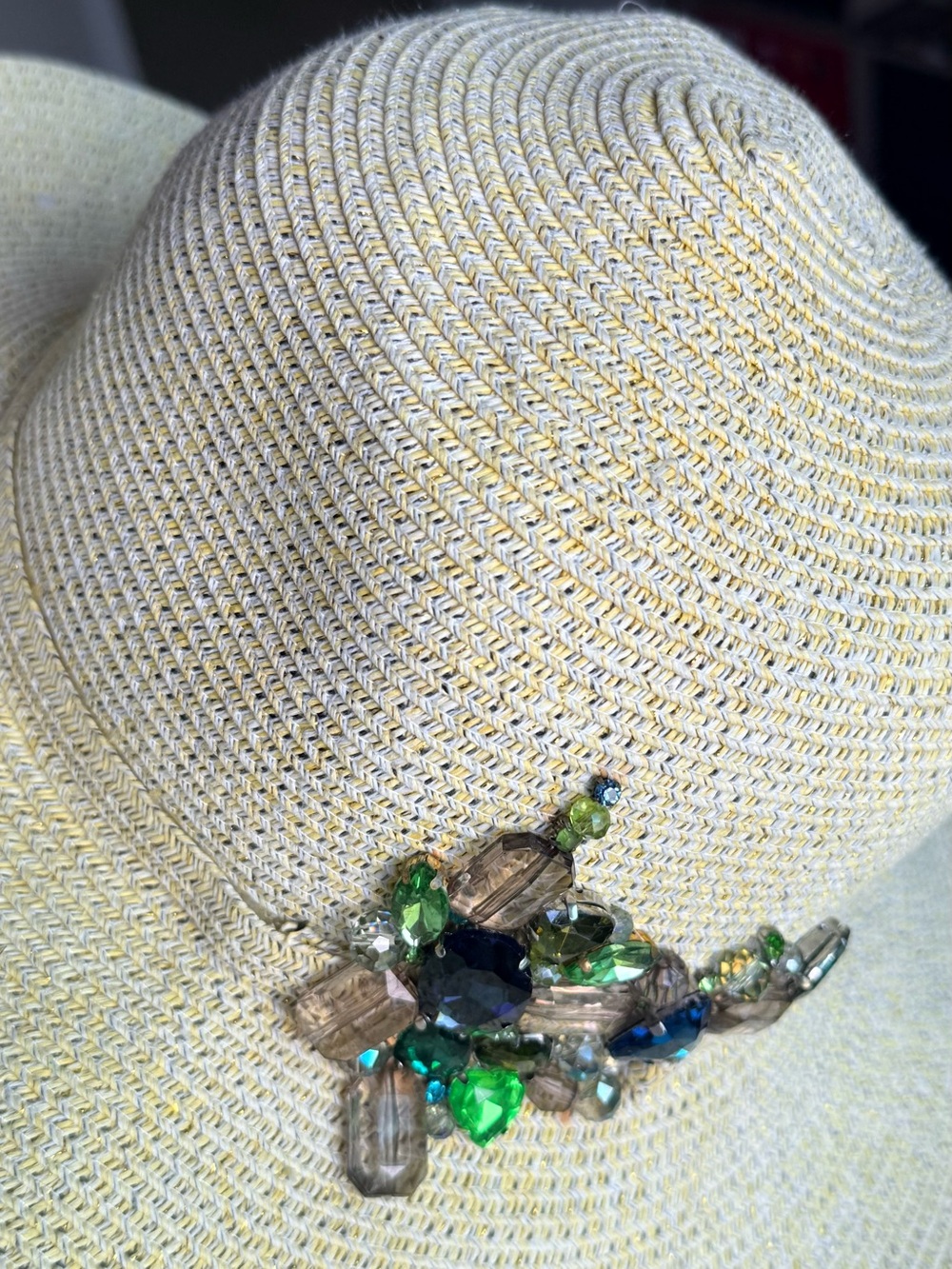 Sun N Sand UPF 50+ Wide Brim Hat Jeweled Rhinestone Embellished OOAK - Picture 4 of 7